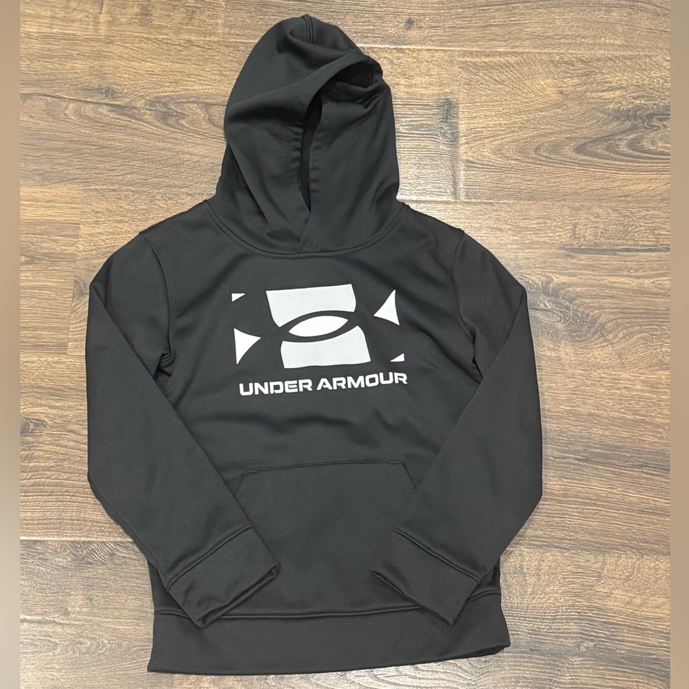 Under Armour Boys Black Logo Hoodie Size 7 Lightweight Sweatshirt